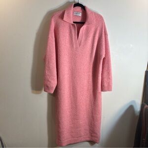 SMASH + TESS Sz M-L Collared Knit Sweater Dress Midi Length Long Sleeve Pink